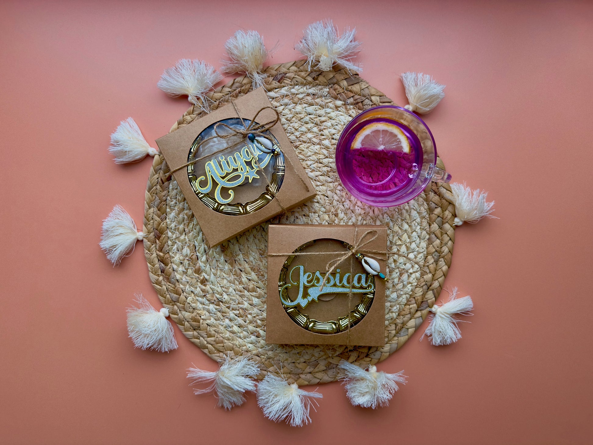 Custom Name Plate Coaster Set
